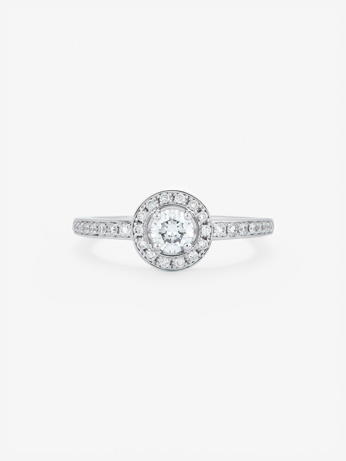 Anillo solitario de compromiso de oro blanco de 18kt con diamante central de 0,30cts