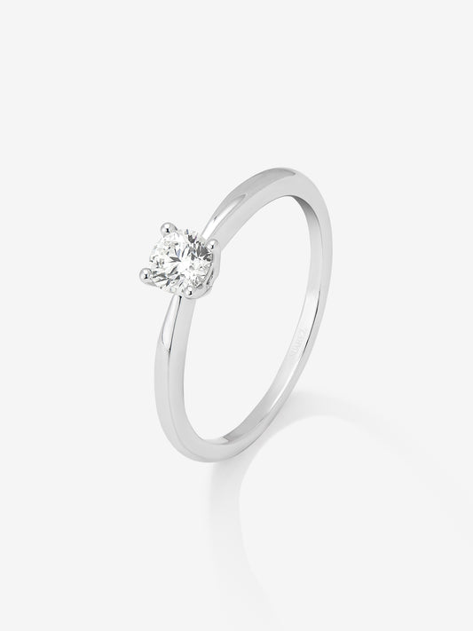 Anillo solitario de oro blanco de 18K con diamante en talla brillante de 0,1 cts