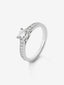 18K white gold solitaire ring with a 0.70 ct central diamond and brilliant-cut diamonds totaling 0.26 cts
