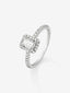 Anillo solitario de compromiso de oro blanco de 18K con diamantes