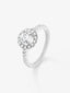 Anillo de oro blanco de 18K con diamante central en talla brillante de 0,7 cts y orla y brazo con 28 diamantes en talla brillante con un total de 0,44 cts