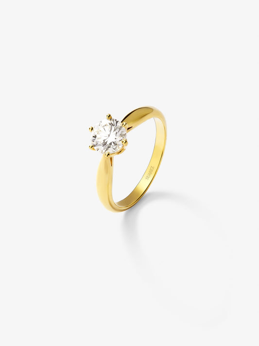 Anillo tipo solitario de oro blanco de 18K con diamante blanco en talla brillante de 1 cts