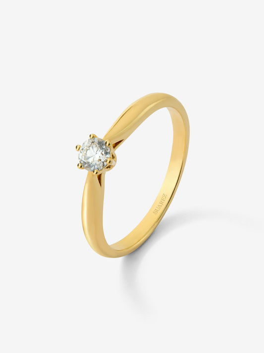 Anillo solitario de oro amarillo de 18K con diamante en talla brillante de 0,2 cts