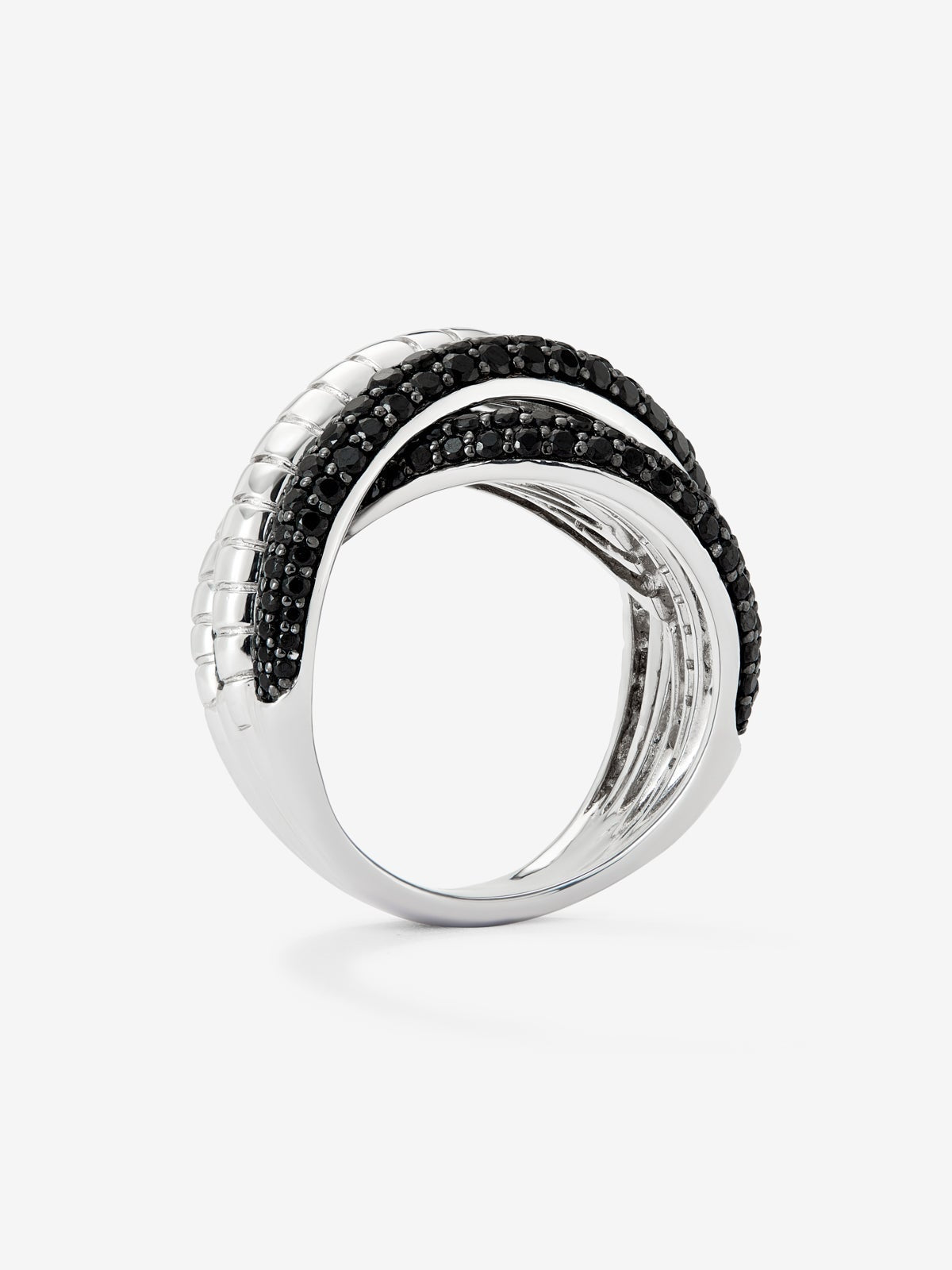 Anillo ancho multibrazo de plata 925 con 213 espinelas negras en talla brillante