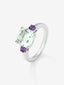 Anillo tresillo de plata 925 con amatista verde y morada
