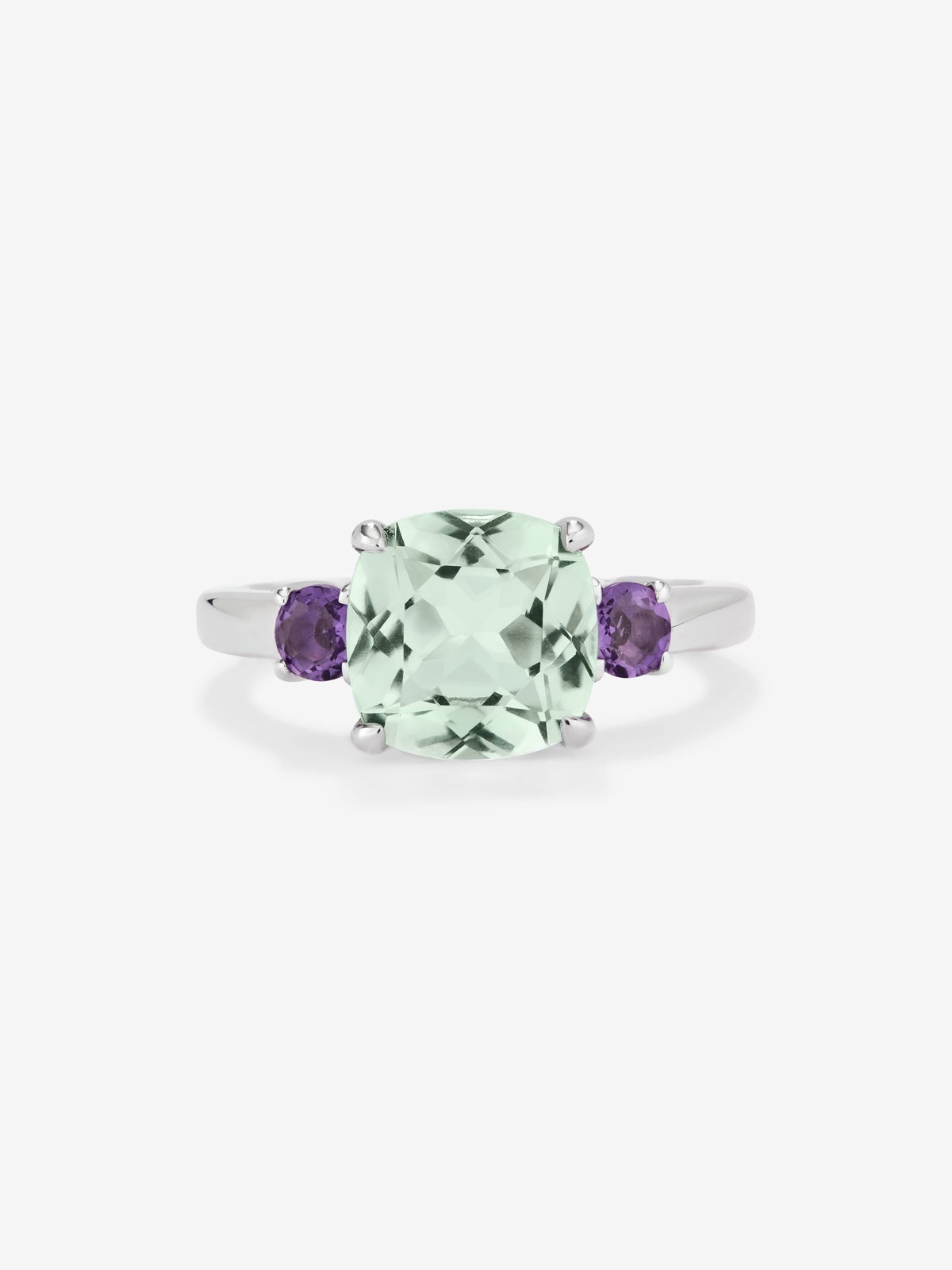 Anillo tresillo de plata 925 con amatista verde y morada