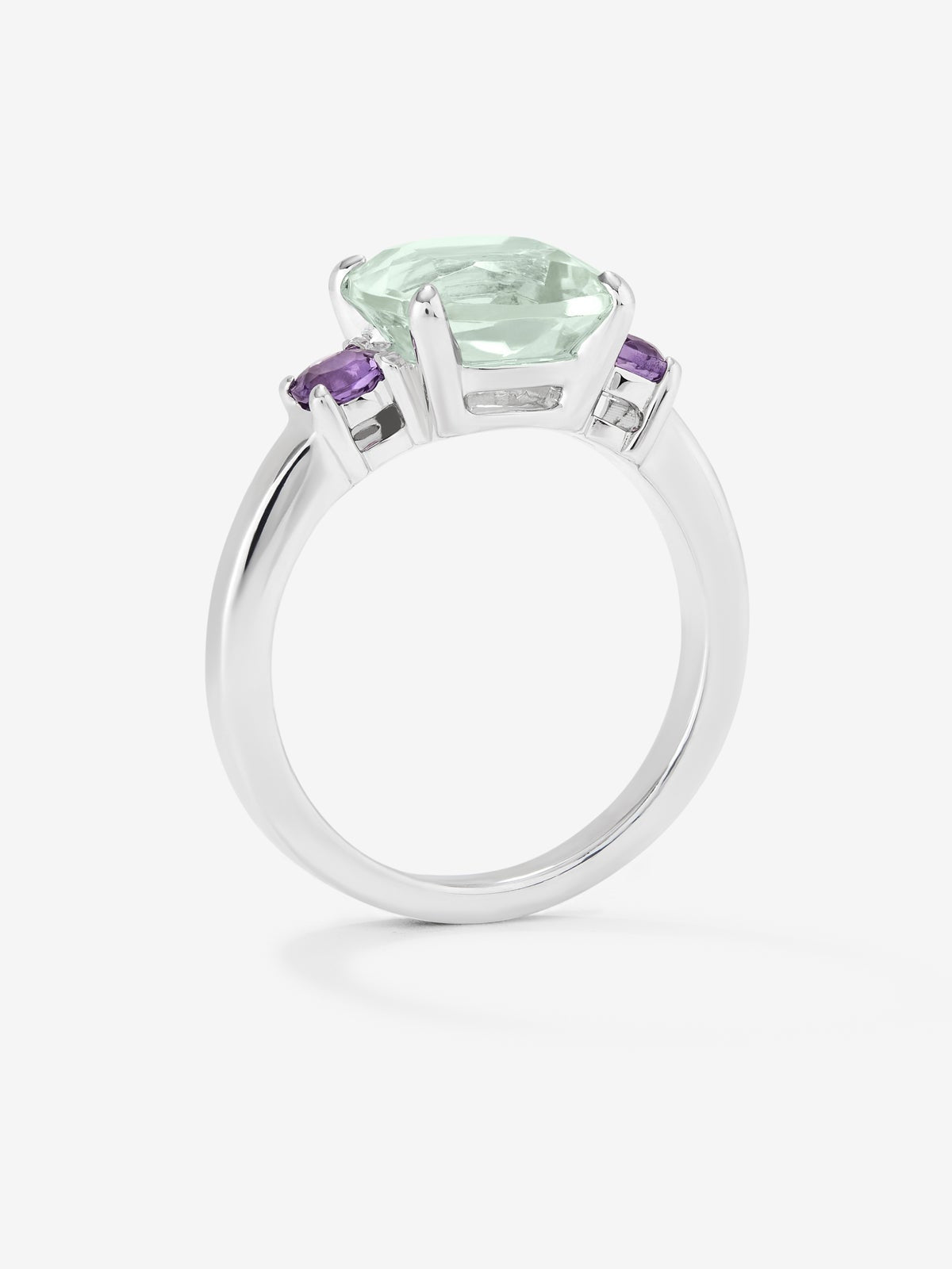 Anillo tresillo de plata 925 con amatista verde y morada