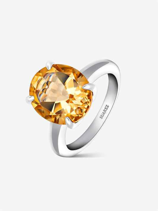 Anillo cocktail de plata 925 con cuarzo citrino en talla oval