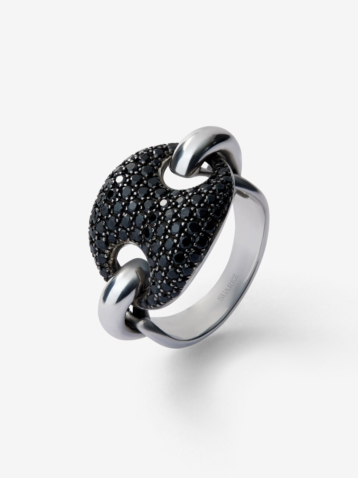 Anillo de plata 925 con pavé de espinelas negras en talla brillante
