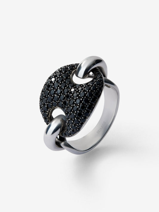 Anillo de plata 925 con pavé de espinelas negras en talla brillante