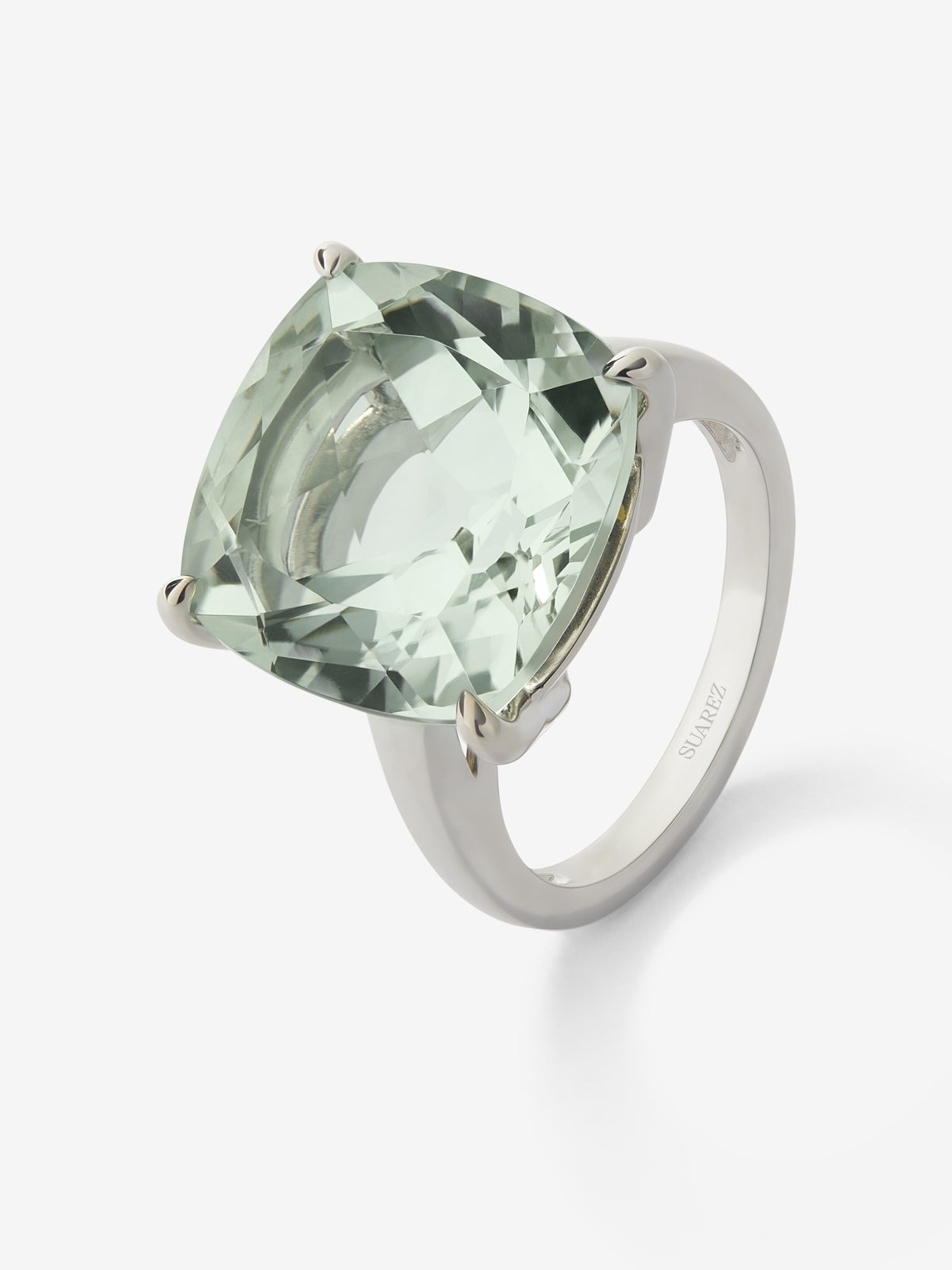 Anillo de plata 925 con amatista verde en talla cushion de 11,91 cts