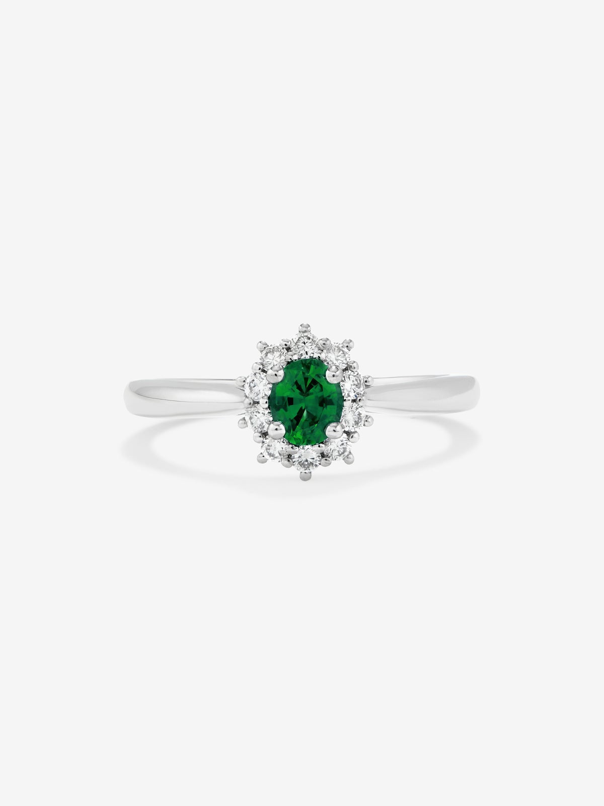 Anillo de oro blanco 18K con esmeralda