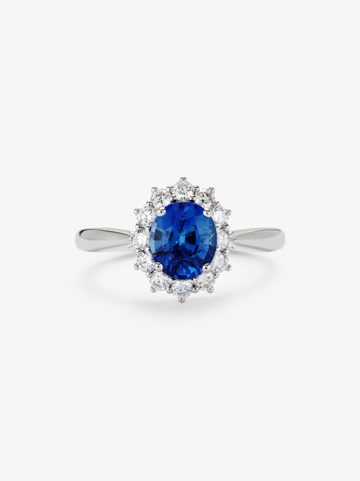 Anillo de oro blanco 18K con zafiro