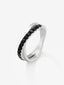 Anillo cruzado de plata 925 con 15 espinelas negras en talla brillante