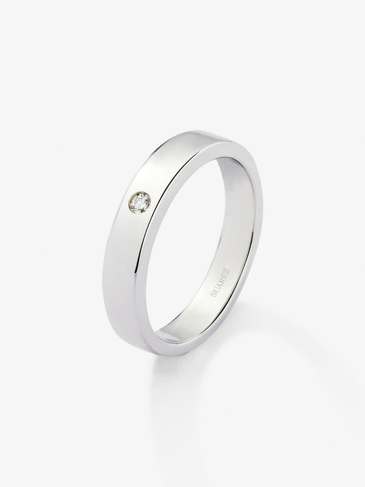 Alianza de boda de oro blanco de 18K con diamante
