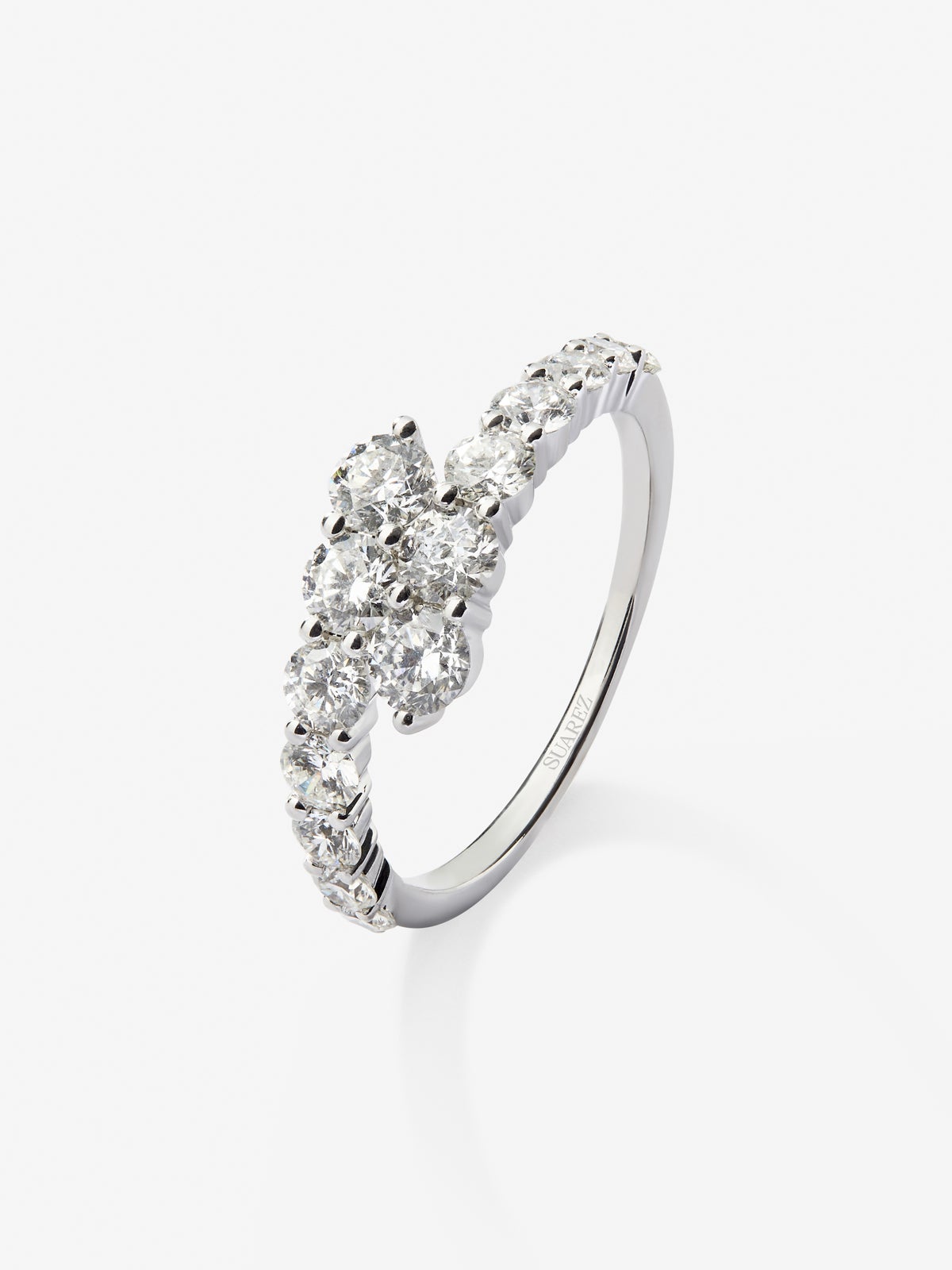 Anillo tú y yo de oro blanco de 18K con diamantes blancos en talla brillante de 1,15 cts