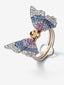 Anillo mariposa de oro blanco y rosa de 18K con pavé de diamantes grises y zafiros multicolor en talla brillante con un total de 1,15 cts