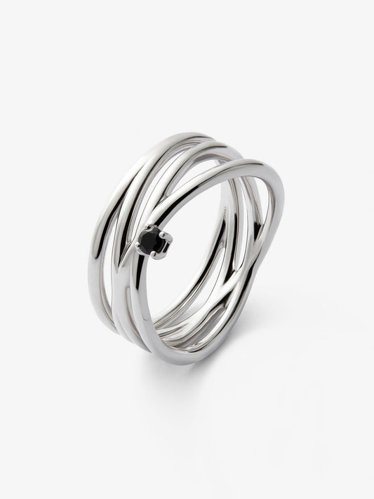 Cross multi-arm ring in 925 silver with brilliant-cut black spinel