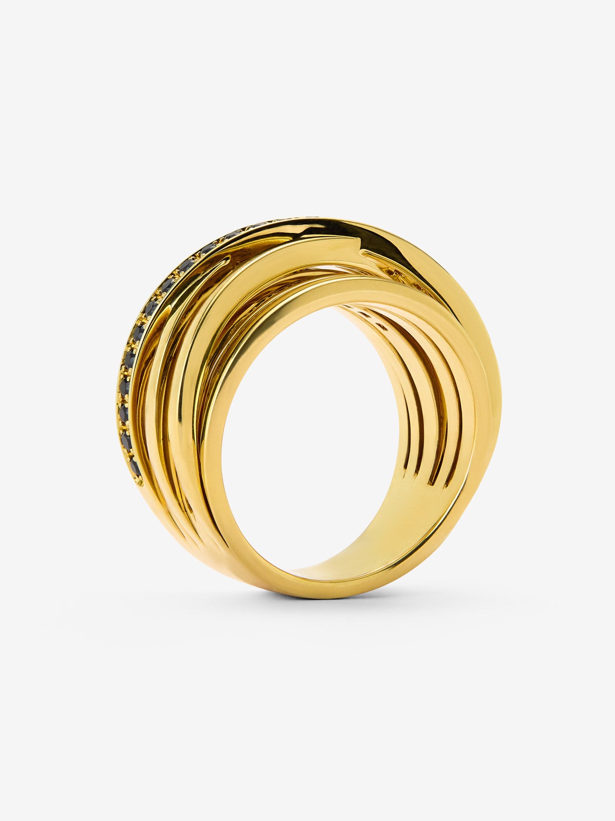 Anillo multibrazo de oro amarillo de 18K con 36 espinelas negras en talla brillante