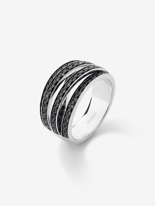 Anillo multibrazo de plata 925 con pavé de espinelas negras en talla brillante