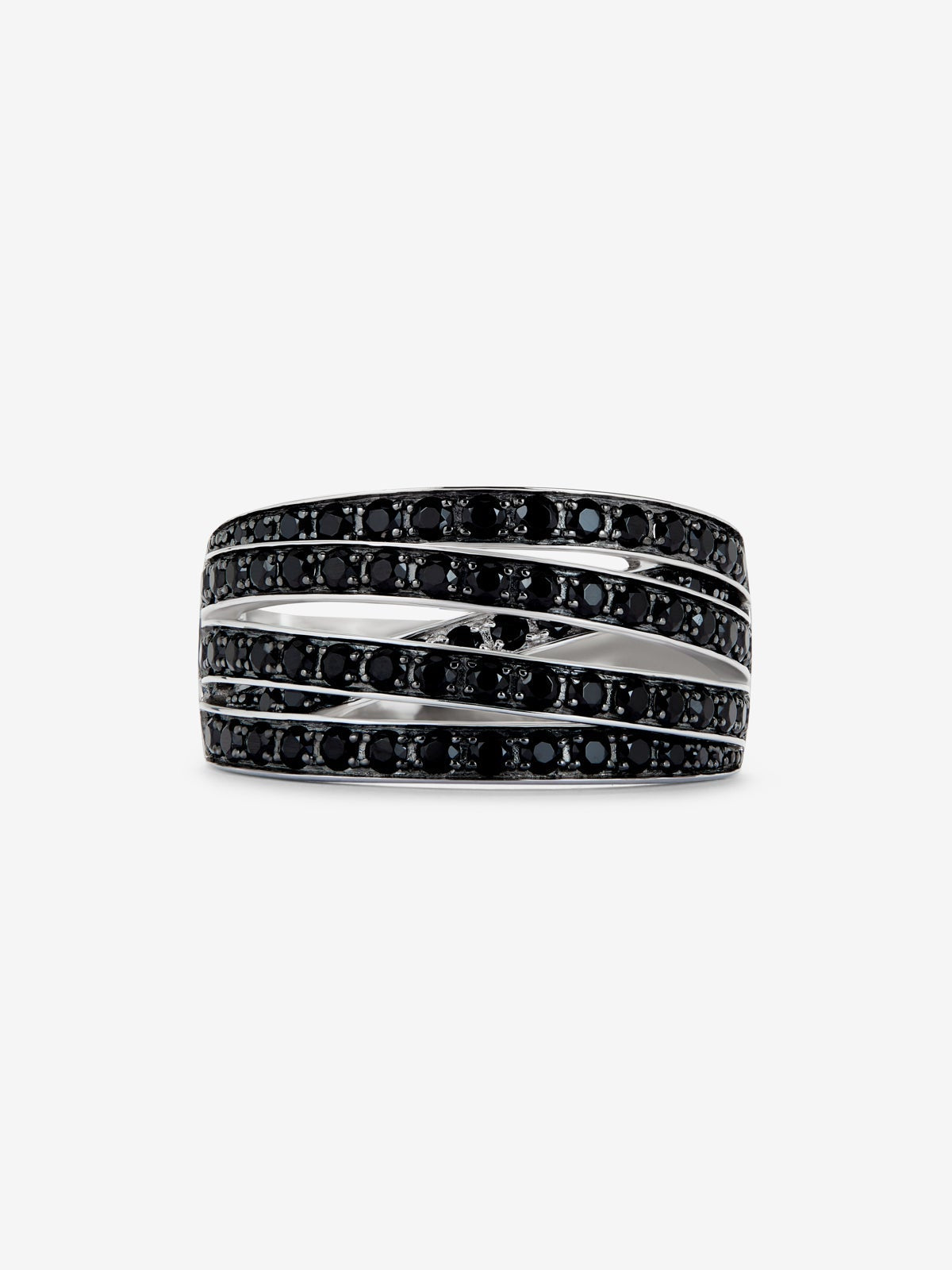 Anillo multibrazo de plata 925 con pavé de espinelas negras en talla brillante