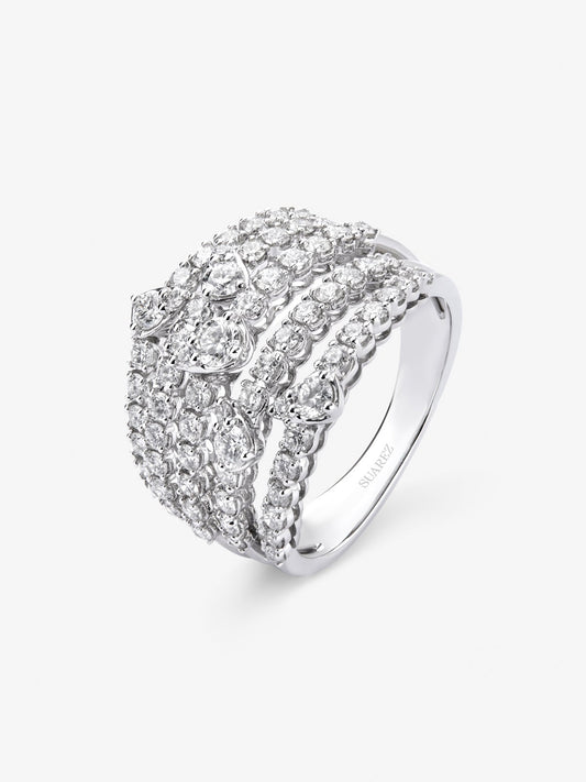 Anillo multibrazo de oro blanco de 18K con 70 diamantes en talla brillante con un total de 1,43 cts