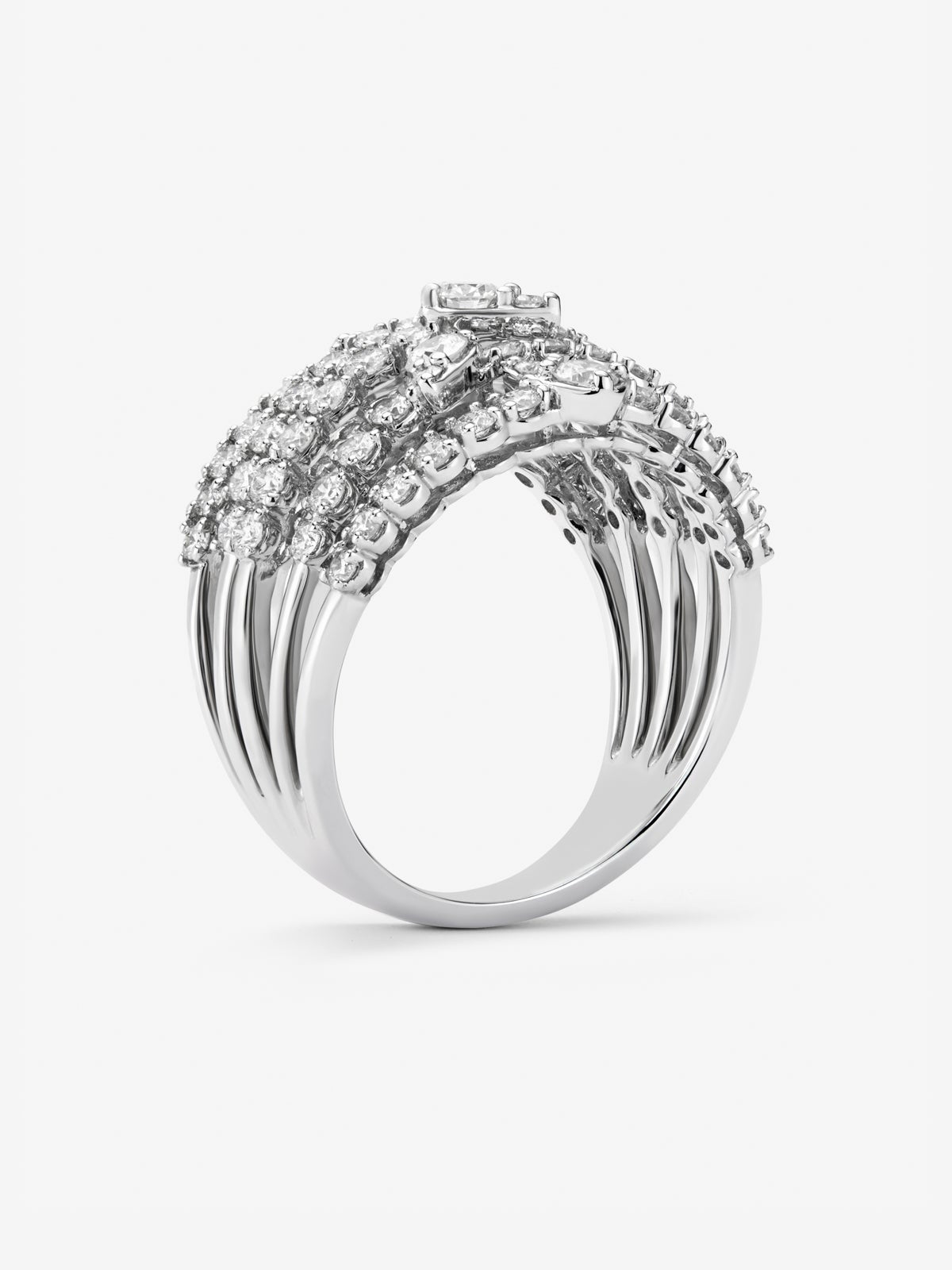 Anillo multibrazo de oro blanco de 18K con 70 diamantes en talla brillante con un total de 1,43 cts