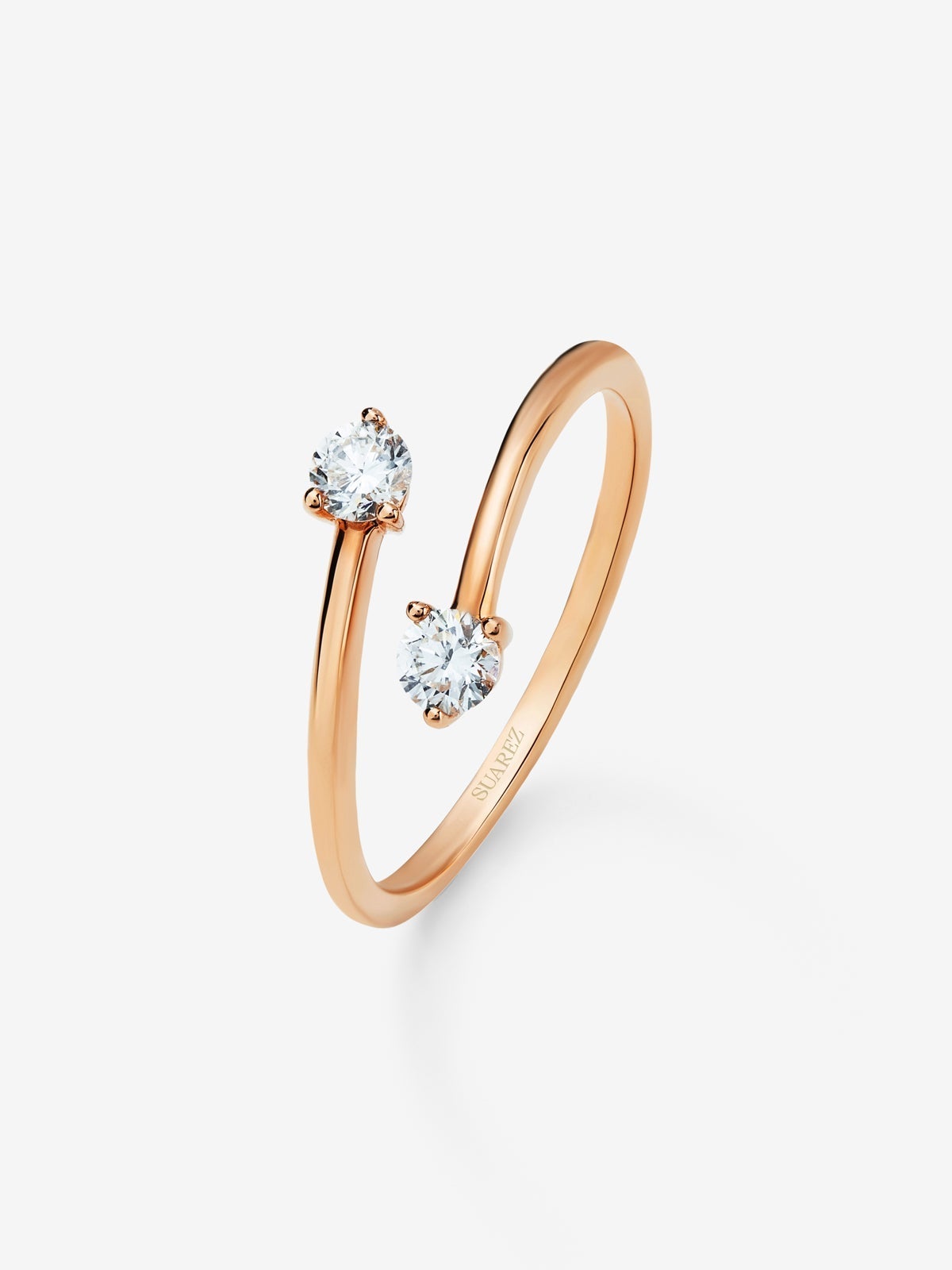 Anillo tú y yo de oro rosa de 18K con 2 diamantes en talla brillante con un total de 0,26 cts