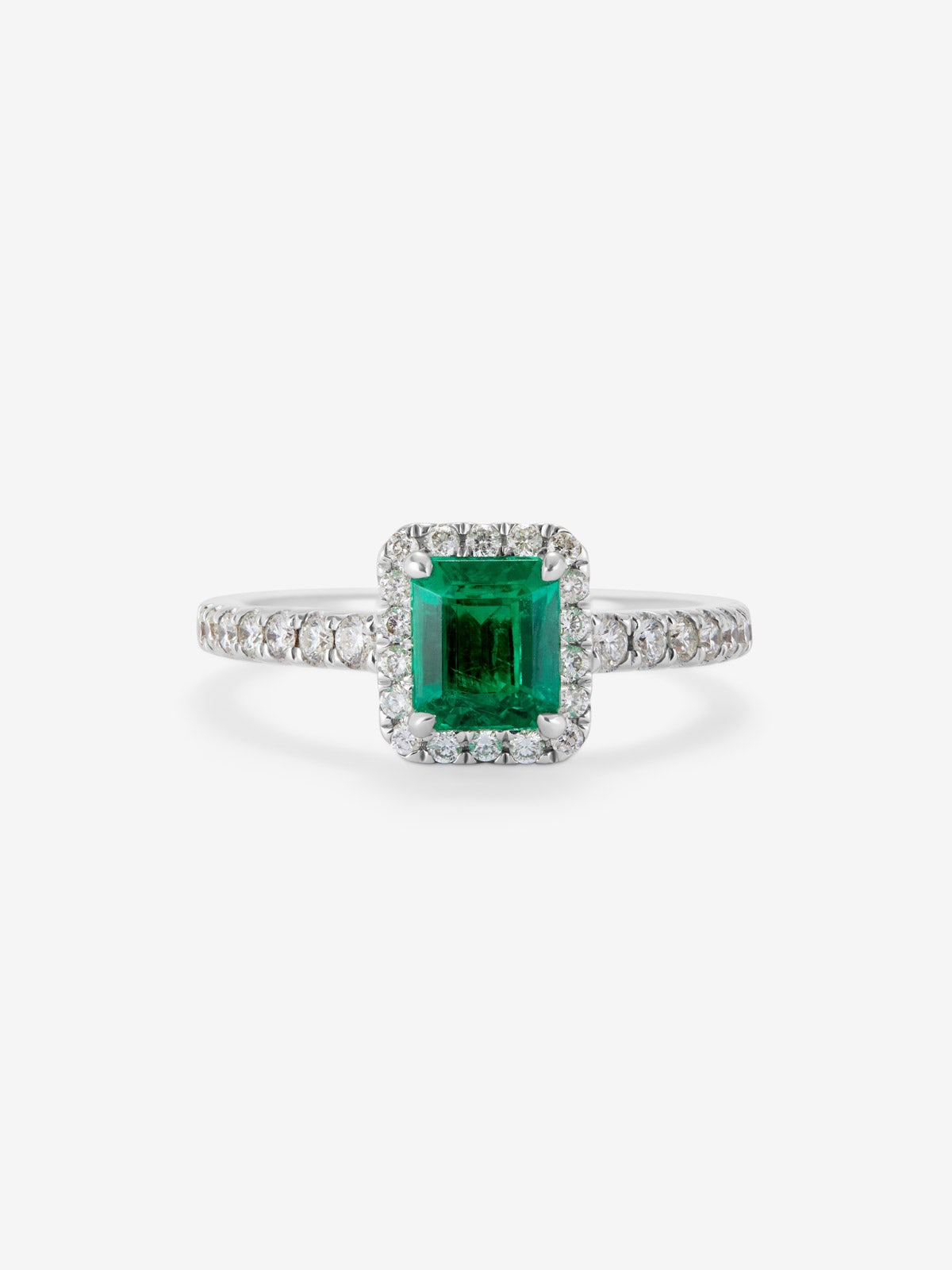 Anillo de oro blanco 18K con esmeralda