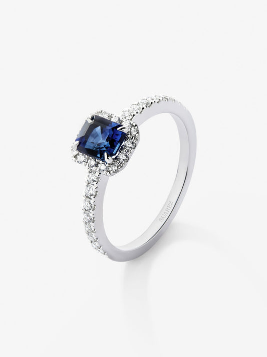 Anillo de oro blanco 18K con zafiro