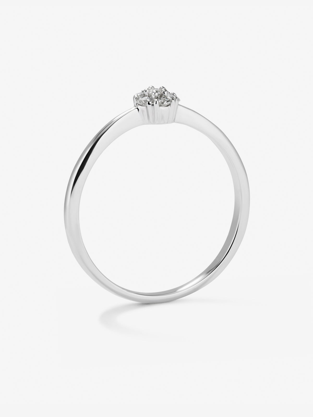 Anillo de oro blanco de 18K con roseta de 15 diamantes en talla brillante con un total de 0,09 cts