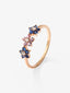 Anillo flores de oro rosa de 18kt con diamante y zafiros