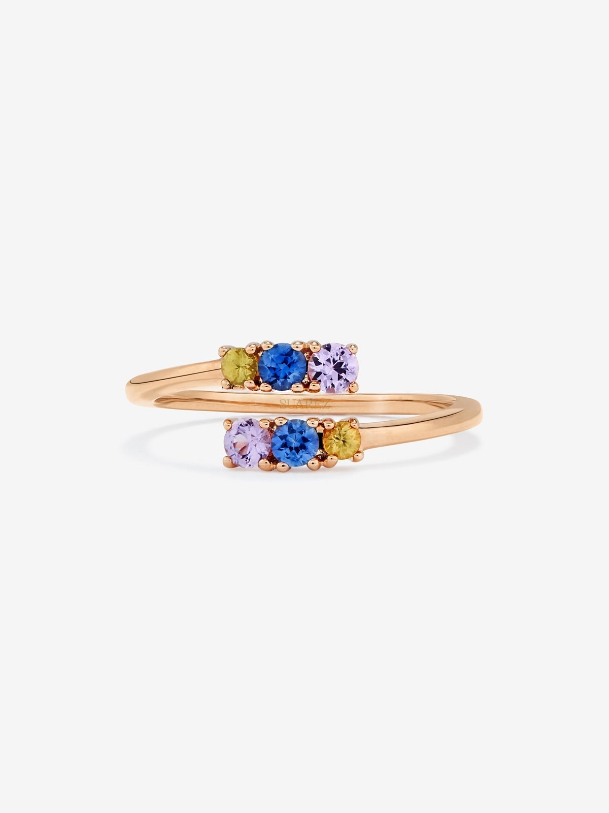 Anillo tú y yo de oro rosa de 18K con 6 zafiros multicolor con un total de 0,49 cts