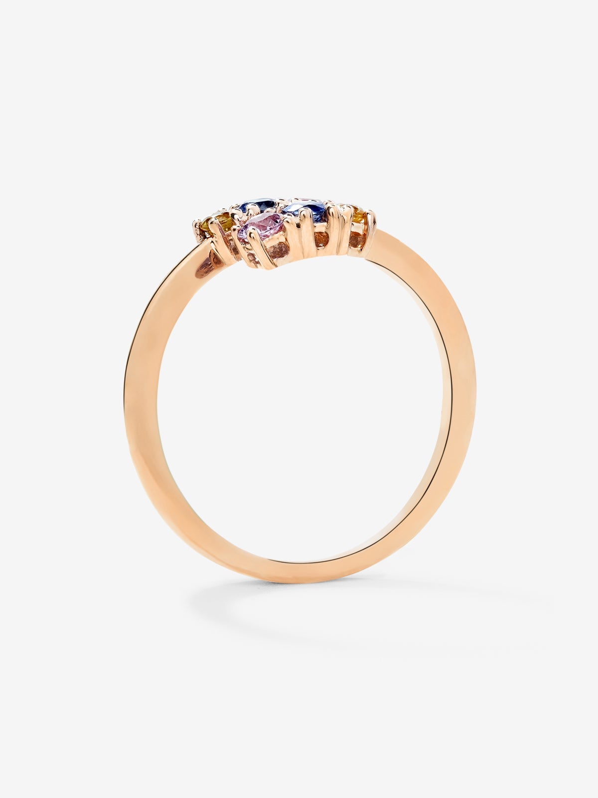 Anillo tú y yo de oro rosa de 18K con 6 zafiros multicolor con un total de 0,49 cts