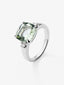 Anillo tresillo de plata 925 con amatista verde en talla cushion de 3,95 cts y 2 diamantes en talla brillante con un total de 0,12 cts