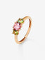 Anillo tresillo de oro rosa de 18K con 3 turmalinas multicolor en talla brillante