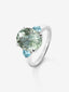 Anillo tresillo de plata 925 con amatista verde en talla oval y 2 topacios azul swiss en talla brillante