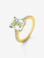 Anillo solitario de oro amarillo de 18K con amatista verde en talla octogonal de 2,96 cts y 18 diamantes en talla brillante con un total de 0,19 cts