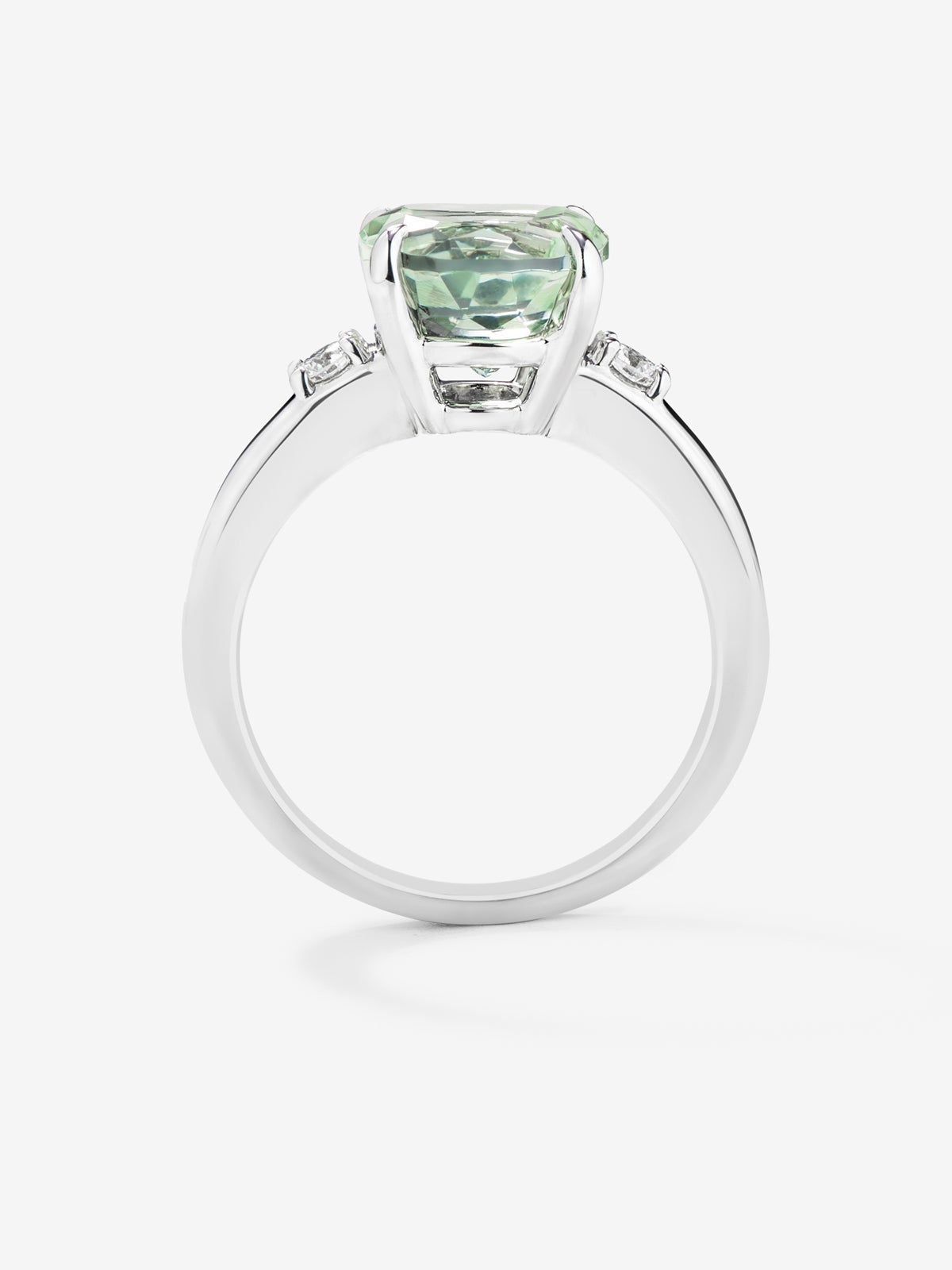 Anillo tresillo de plata 925 con amatista verde y diamantes