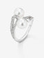 Anillo tú y yo de oro blanco de 18K con 2 perlas akoya de 7mm y 62 diamantes en talla brillante con un total de 0,22 cts