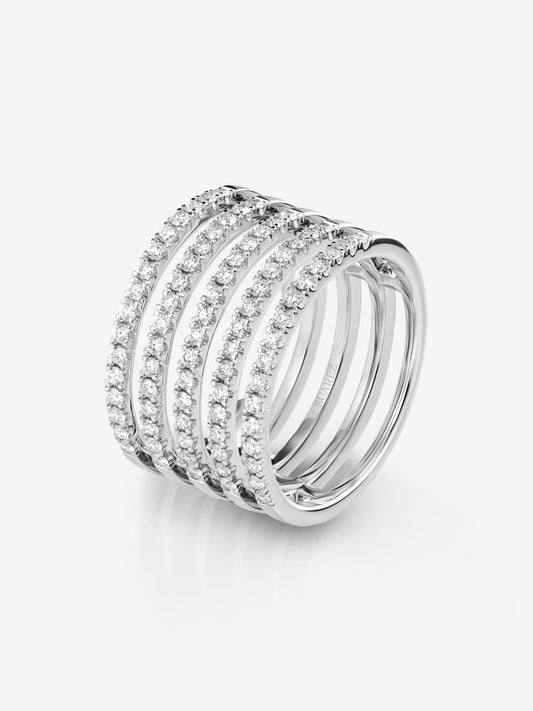 Anillo multibrazo de oro blanco de 18K con 80 diamantes en talla brillante con un total de 0,8 cts