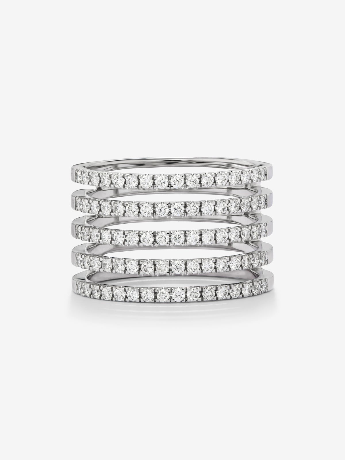 Anillo multibrazo de oro blanco de 18K con 80 diamantes en talla brillante con un total de 0,8 cts