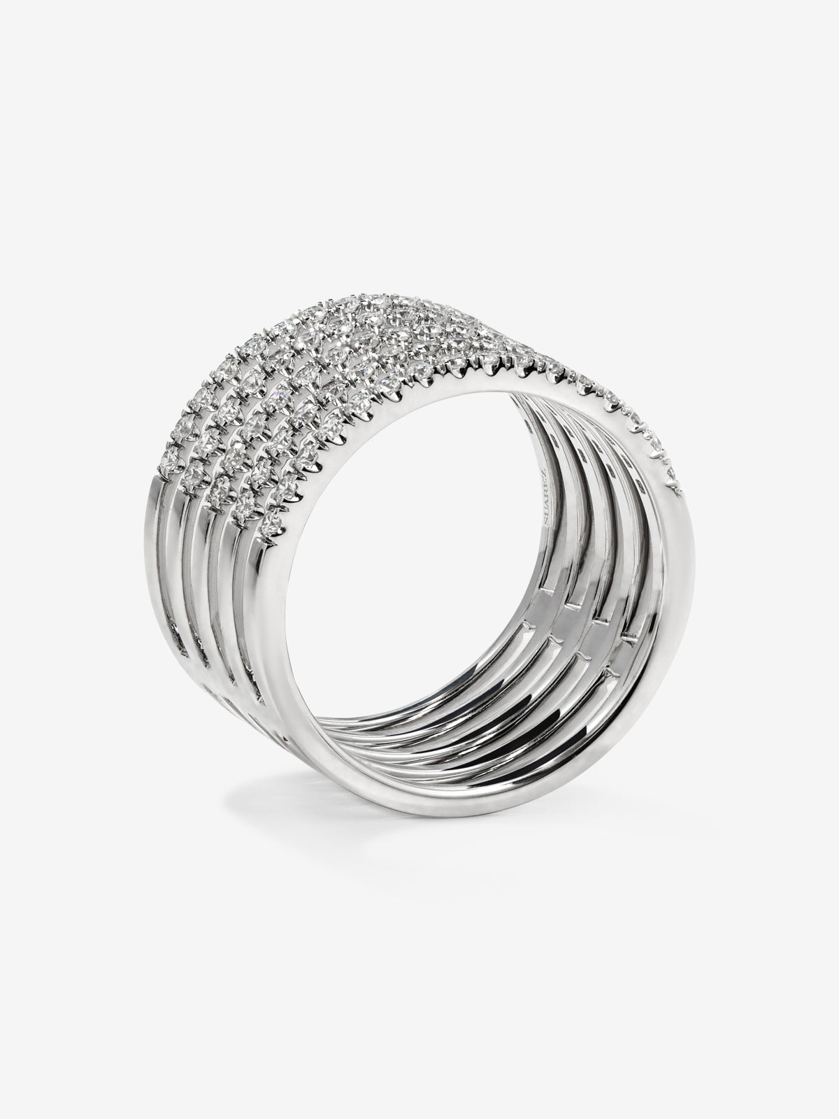 Anillo multibrazo de oro blanco de 18K con 80 diamantes en talla brillante con un total de 0,8 cts