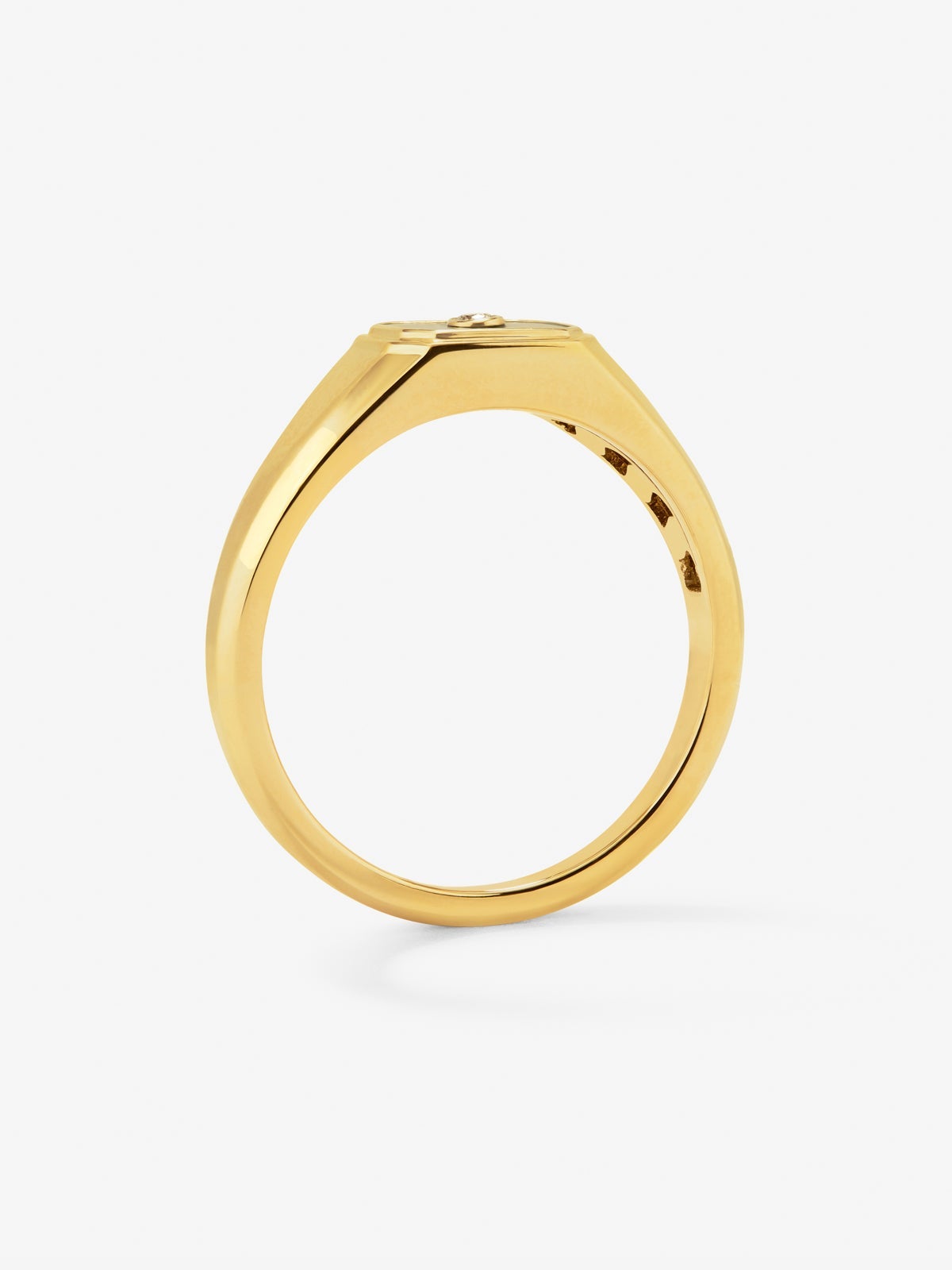 Anillo de sello pequeño de oro amarillo de 18K con malaquita verde de 0,2 cts y diamante en talla brillante de 0,01 cts