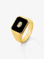 Anillo de sello grande de oro amarillo de 18K con ónix negro y diamante de 0,17 cts