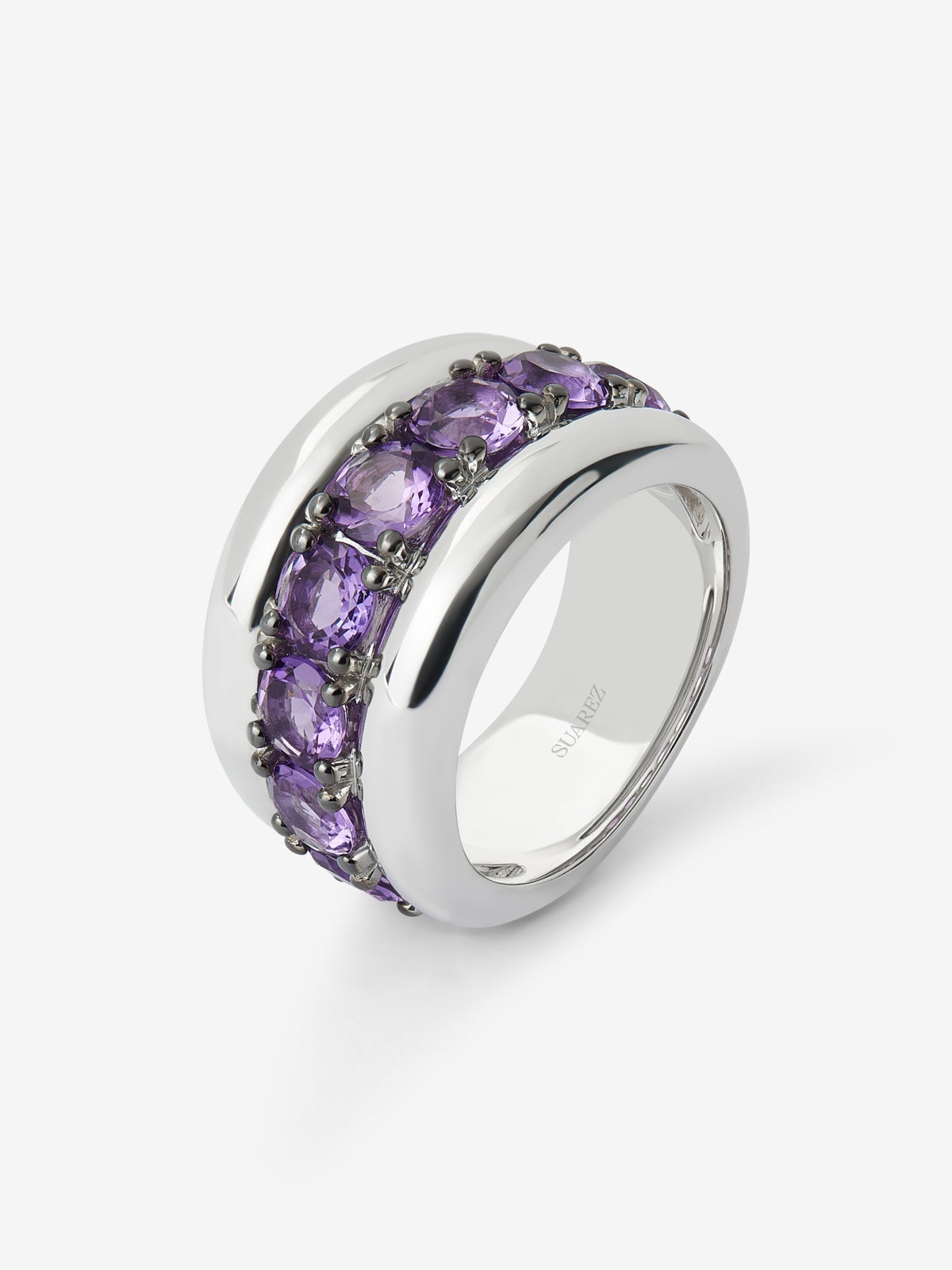 Anillo de plata 925 con pavé de amatistas moradas en talla brillante