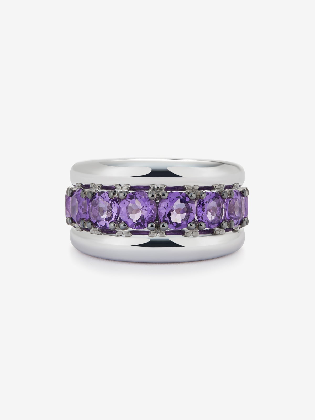 Anillo de plata 925 con pavé de amatistas moradas en talla brillante