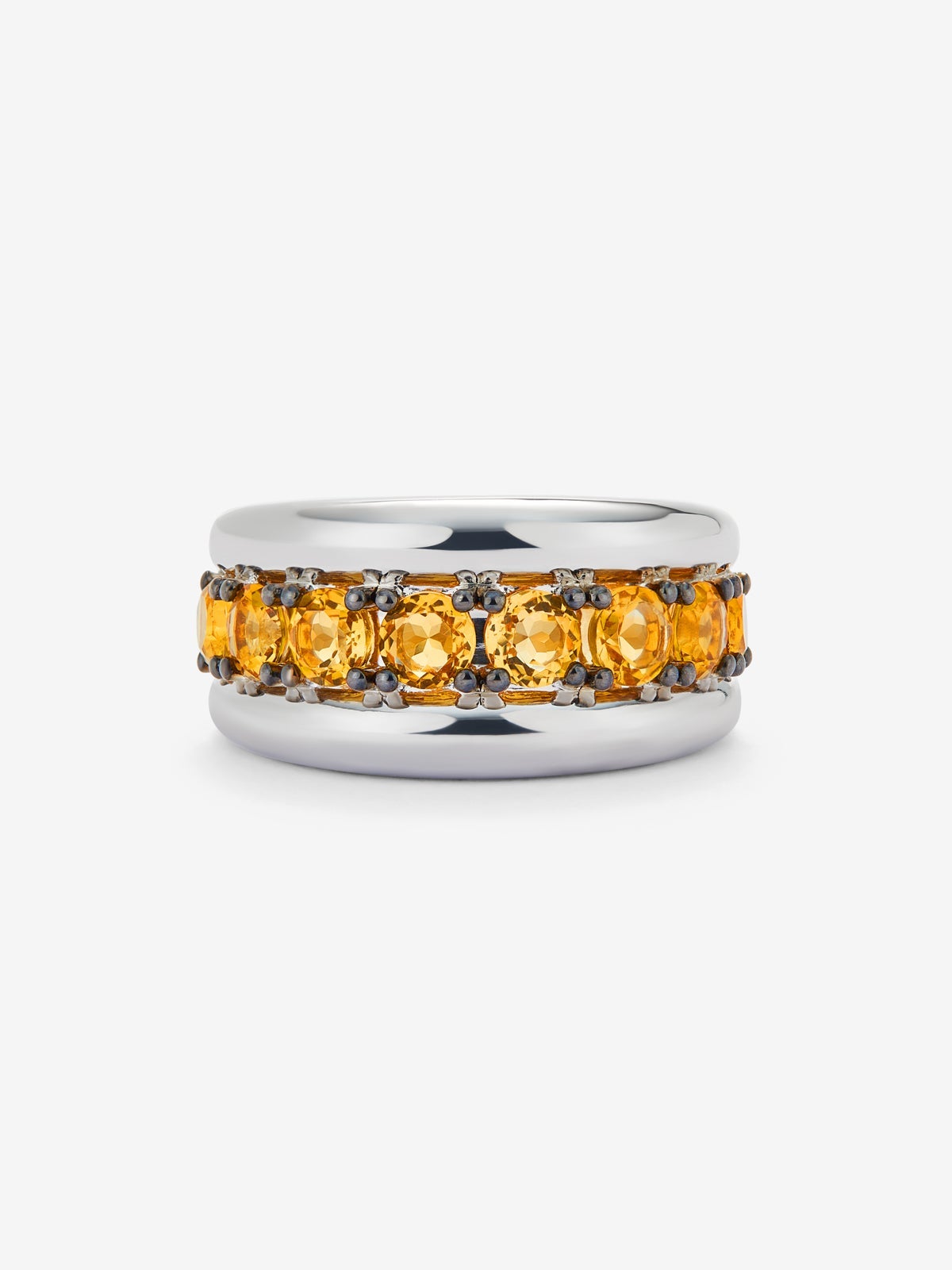 Anillo de plata 925 con pavé de cuarzos citrinos en talla brillante