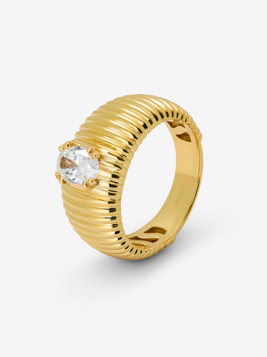 Anillo gallonado de oro amarillo de 18K con diamante de 0,7 cts