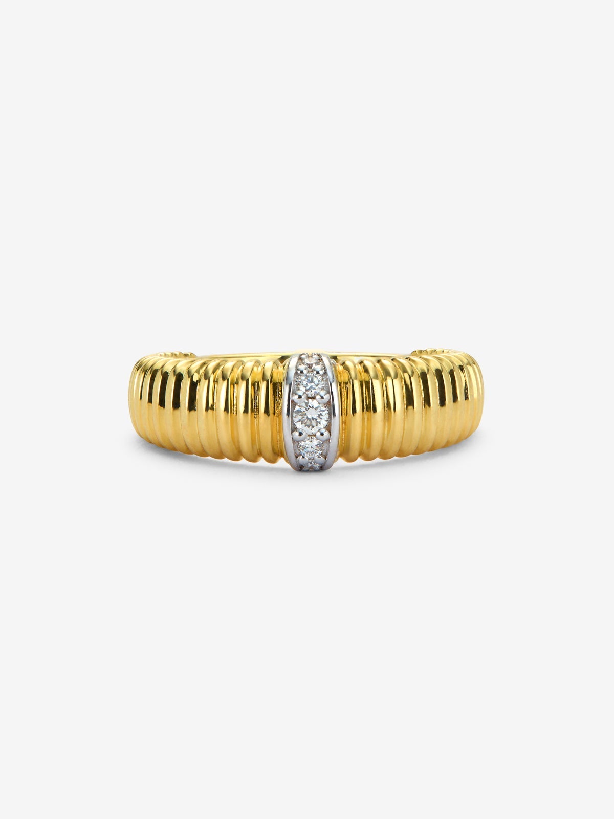 Anillo gallonado de oro blanco y amarillo de 18K con diamantes en talla brillante